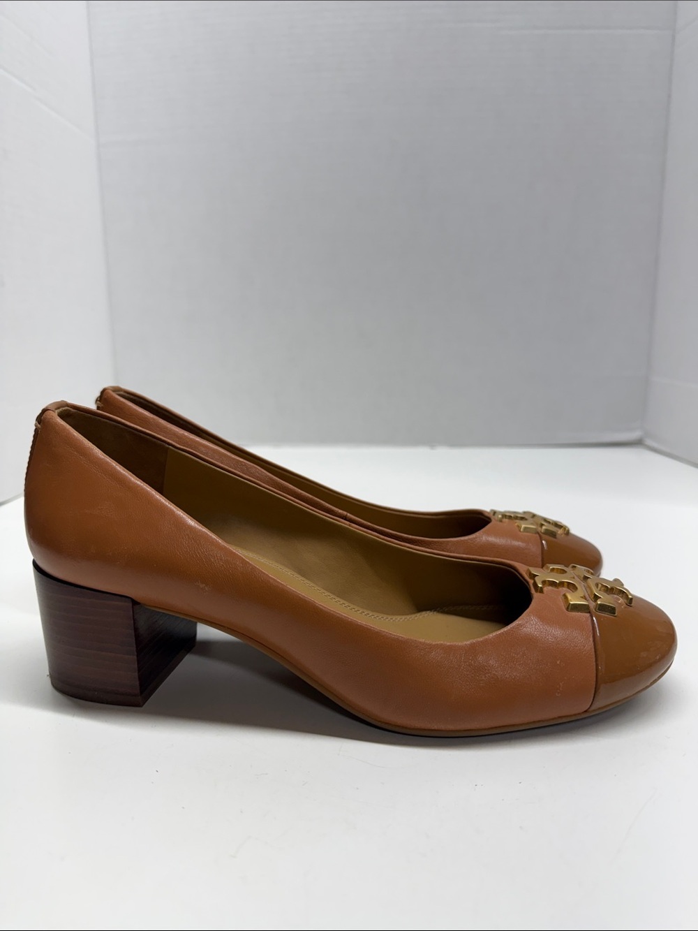 Tory Burch Everly Pumps High Heel Shoes Heels Cap Toe Leather Tan Brown Size 7 - Picture 3 of 10